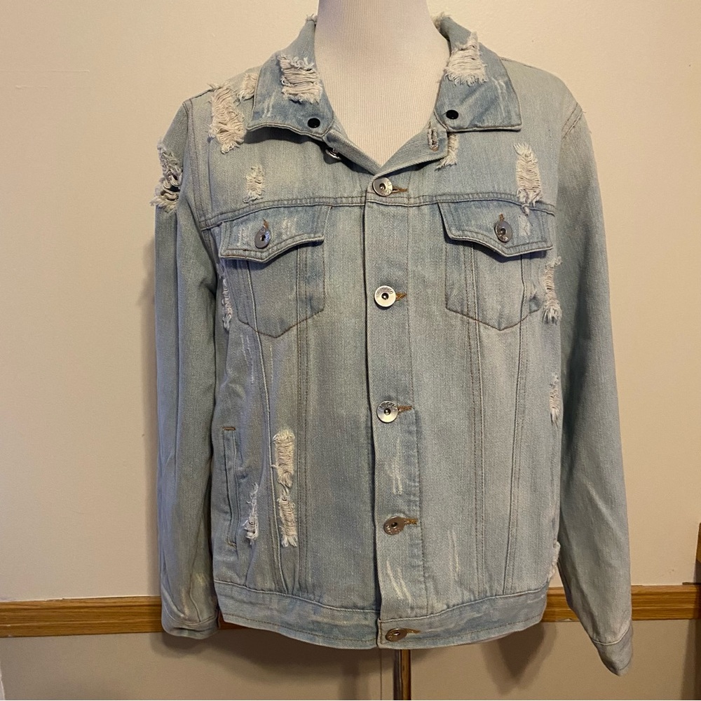Ci Sono Distressed Denim Jacket Boyfriend Destroyed Light Wash Jean Jacket